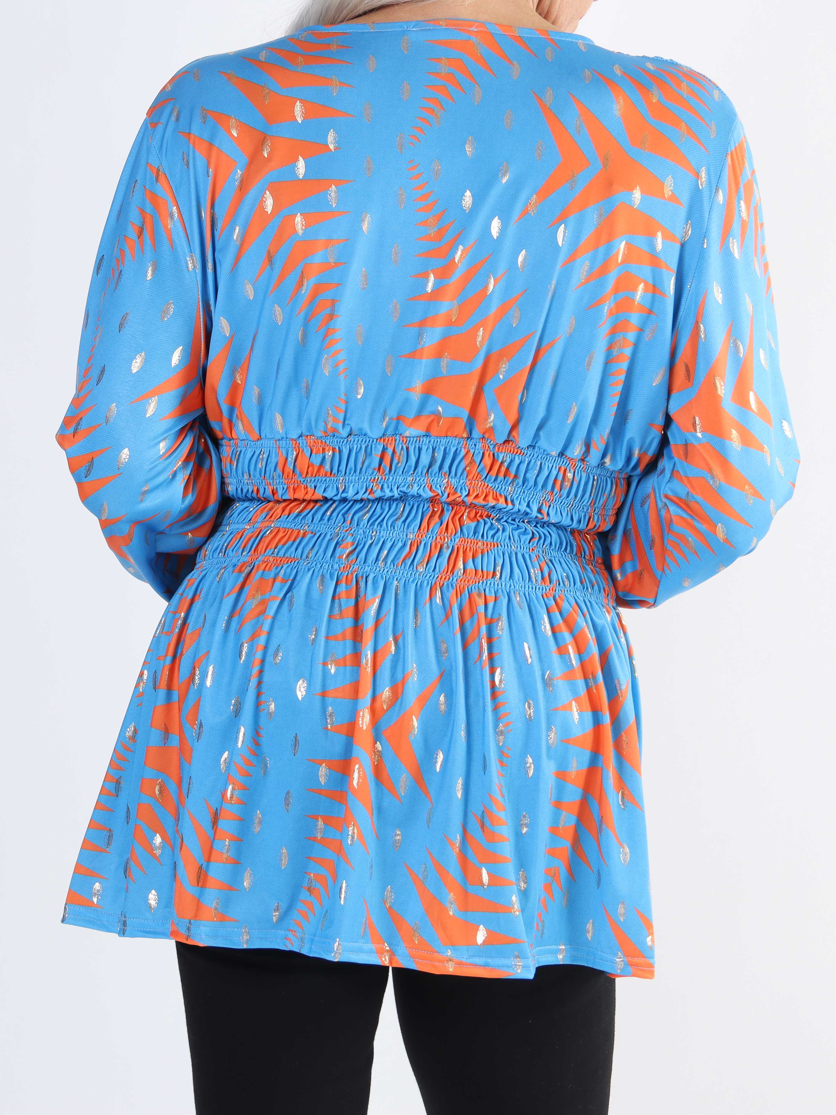 Pams Pattern Shirt L/S - Elastisk plus size bluse i krølfrit stof